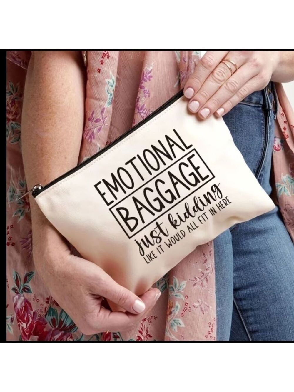 Cream 'Emotional Baggage' Cosmetic Bag - Picture 2 of 3